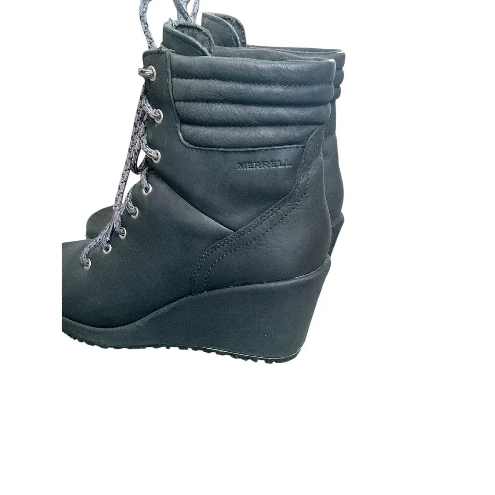 Merrell Women's Tremblant Black Wedge Lace Up Waterproof Bootie boots‎ Size 8
